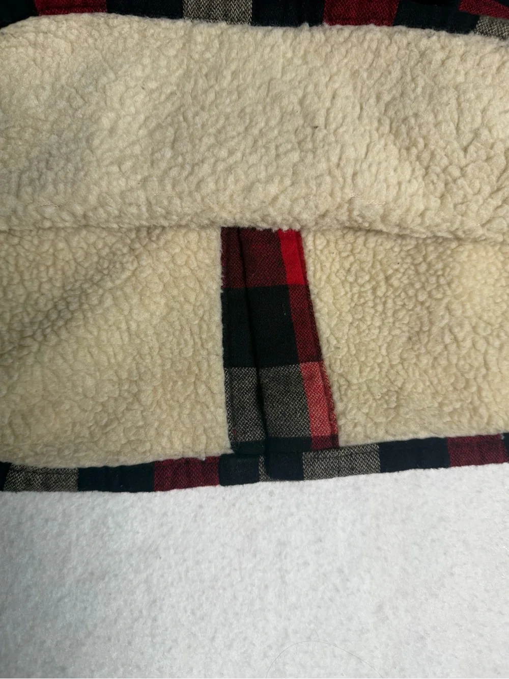 J. Crew Red, Black & Cream Plaid Button-Down Sherpa Lined Shirt